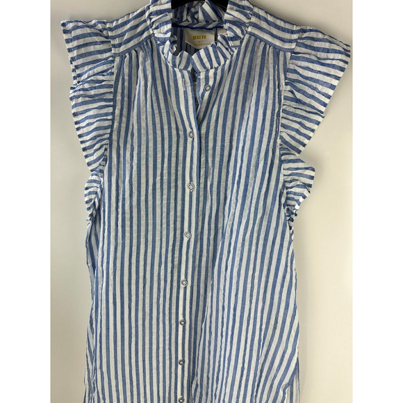 NWT Maeve Anthropologie Sleeveless Long Tunic Ruffle Button Striped Blue Small - Picture 14 of 16